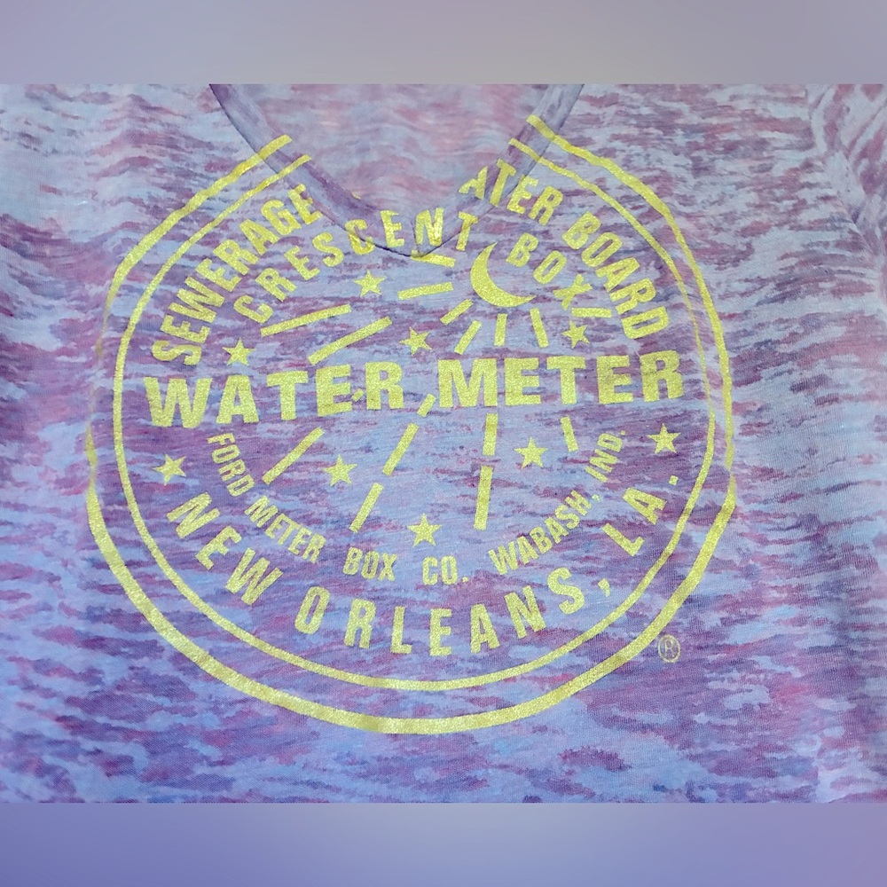 *3 for $20* New Orleans Graphic Tee, V-Neck, Purple + Gold Water Meter Design, L